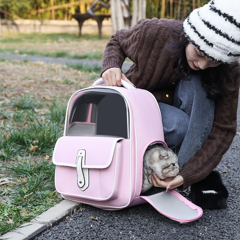 HKM-8669501 Versatile PU Cat Backpack in Khaki, Beige, Brown, Pink, White, and Black - Medium Soft Design