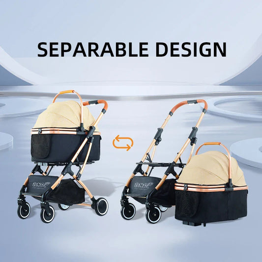 HKM-867091 Foldable 2-in-1 Luxury Pet Stroller with 4 Wheels and One-Handed Fold Mechanism