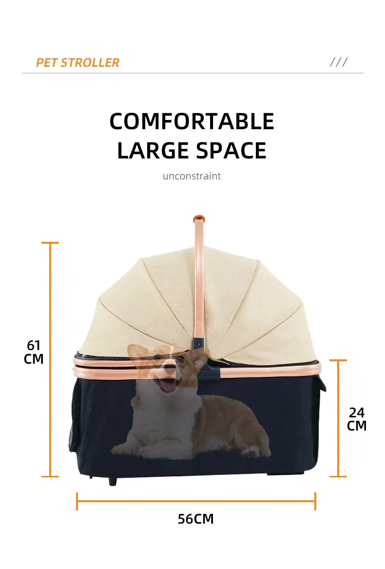 HKM-867091 Foldable 2-in-1 Luxury Pet Stroller with 4 Wheels and One-Handed Fold Mechanism