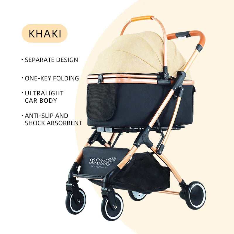 HKM-867091 Foldable 2-in-1 Luxury Pet Stroller with 4 Wheels and One-Handed Fold Mechanism