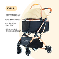 HKM-867091 Foldable 2-in-1 Luxury Pet Stroller with 4 Wheels and One-Handed Fold Mechanism