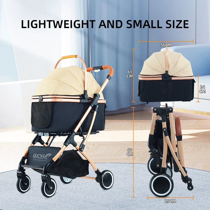 HKM-867091 Foldable 2-in-1 Luxury Pet Stroller with 4 Wheels and One-Handed Fold Mechanism
