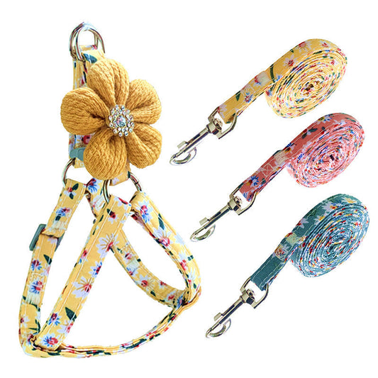 HKM-8672317 Adjustable Pet Chest Strap with Traction Rope in Rhinestone Colors