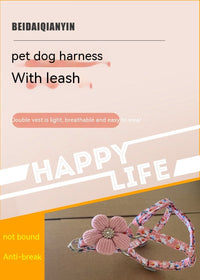 HKM-8672317 Adjustable Pet Chest Strap with Traction Rope in Rhinestone Colors
