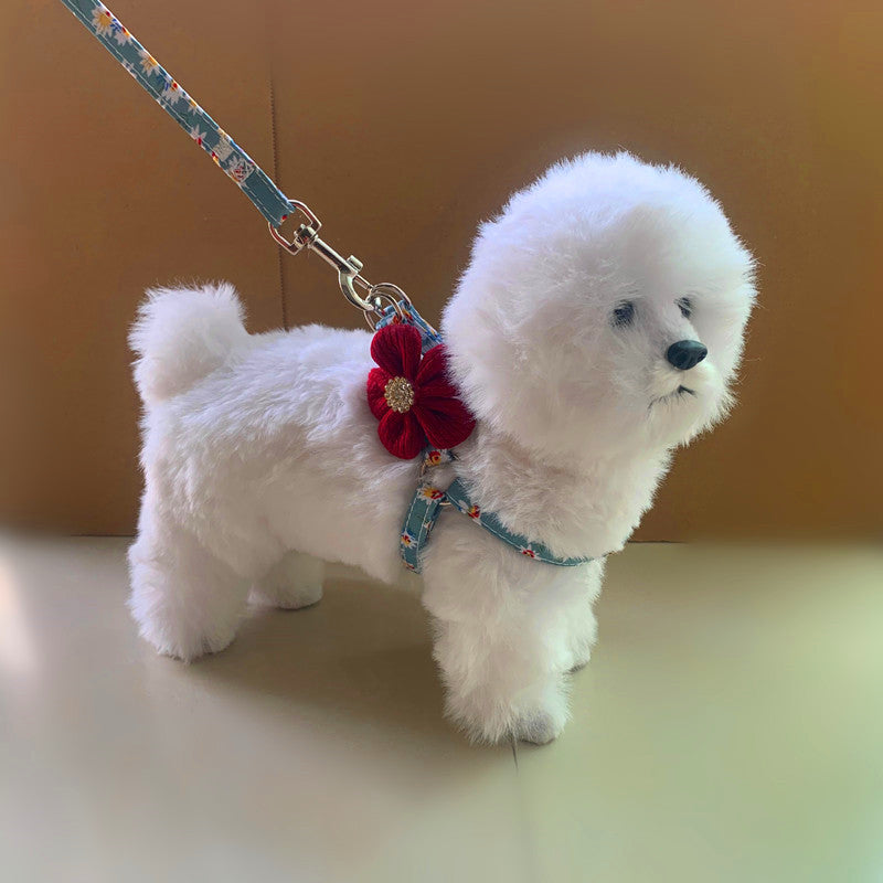 HKM-8672317 Adjustable Pet Chest Strap with Traction Rope in Rhinestone Colors