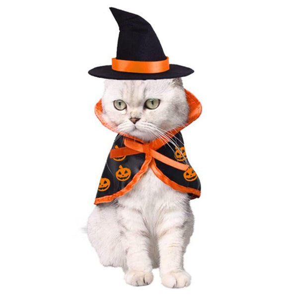 HKM-8672701 Pet Halloween Cape and Hat Set for Dogs and Cats - Cute Costume for Halloween Parties and Festive Dress-Up
