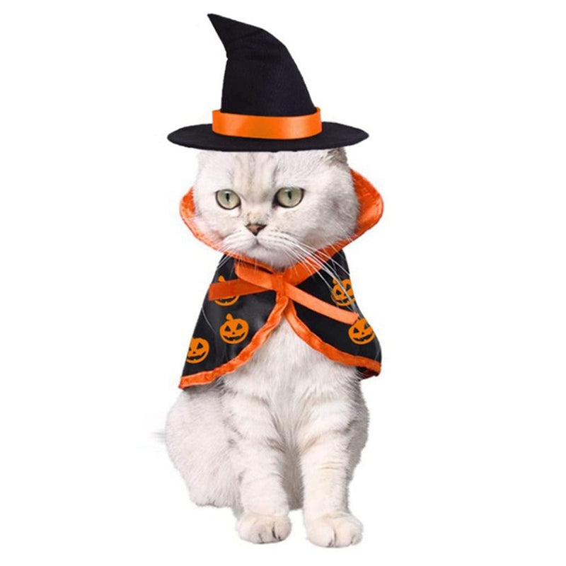 HKM-8672701 Pet Halloween Cape and Hat Set for Dogs and Cats - Cute Costume for Halloween Parties and Festive Dress-Up