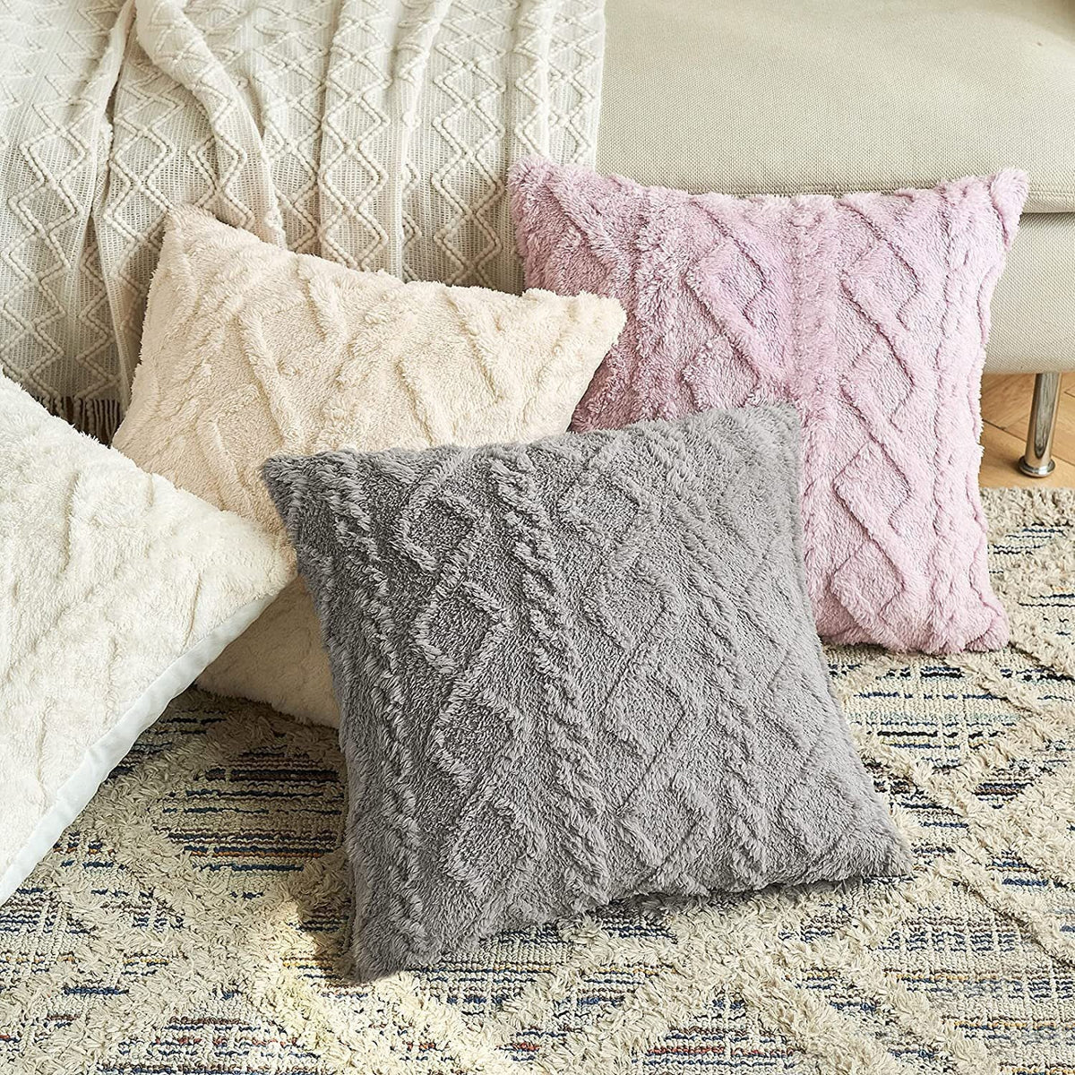 HKM-867475 Plush Jacquard Cut Flower Pillow Cover - Solid Color & Geometric Patterns