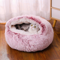 HKM-8675261 Plush Round Semi-Enclosed Pet Bed for Cats - Available in Various Sizes and Colors