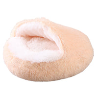HKM-8675261 Plush Round Semi-Enclosed Pet Bed for Cats - Available in Various Sizes and Colors