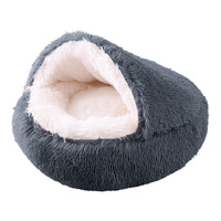 HKM-8675261 Plush Round Semi-Enclosed Pet Bed for Cats - Available in Various Sizes and Colors