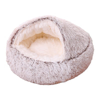 HKM-8675261 Plush Round Semi-Enclosed Pet Bed for Cats - Available in Various Sizes and Colors