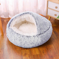 HKM-8675261 Plush Round Semi-Enclosed Pet Bed for Cats - Available in Various Sizes and Colors