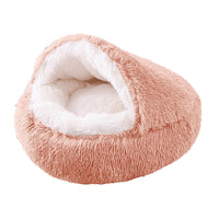 HKM-8675261 Plush Round Semi-Enclosed Pet Bed for Cats - Available in Various Sizes and Colors