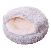 HKM-8675261 Plush Round Semi-Enclosed Pet Bed for Cats - Available in Various Sizes and Colors