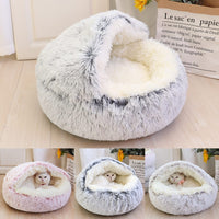 HKM-8675261 Plush Round Semi-Enclosed Pet Bed for Cats - Available in Various Sizes and Colors