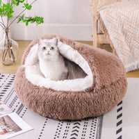 HKM-8675261 Plush Round Semi-Enclosed Pet Bed for Cats - Available in Various Sizes and Colors