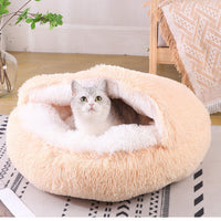 HKM-8675261 Plush Round Semi-Enclosed Pet Bed for Cats - Available in Various Sizes and Colors
