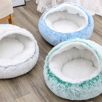 HKM-8675261 Plush Round Semi-Enclosed Pet Bed for Cats - Available in Various Sizes and Colors