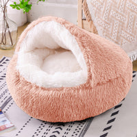 HKM-8675261 Plush Round Semi-Enclosed Pet Bed for Cats - Available in Various Sizes and Colors