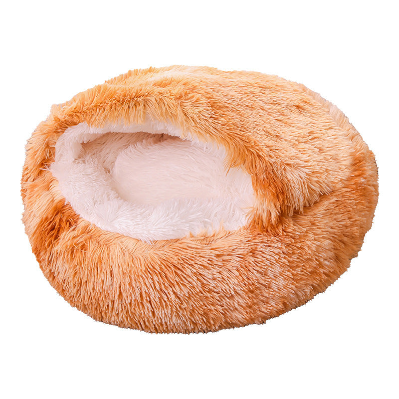 HKM-8675261 Plush Round Semi-Enclosed Pet Bed for Cats - Available in Various Sizes and Colors