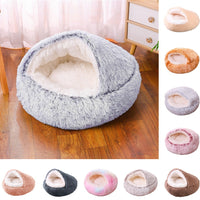 HKM-8675261 Plush Round Semi-Enclosed Pet Bed for Cats - Available in Various Sizes and Colors