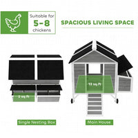 HKM-8676669 Spacious Chicken Coop with Nesting Boxes and Easy Mobility - Fits 5-8 Chickens