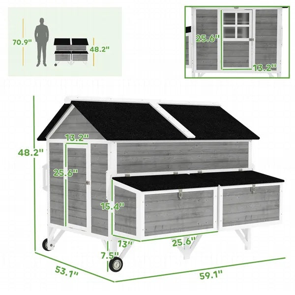 HKM-8676669 Spacious Chicken Coop with Nesting Boxes and Easy Mobility - Fits 5-8 Chickens
