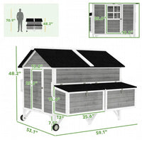 HKM-8676669 Spacious Chicken Coop with Nesting Boxes and Easy Mobility - Fits 5-8 Chickens