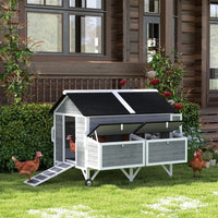 HKM-8676669 Spacious Chicken Coop with Nesting Boxes and Easy Mobility - Fits 5-8 Chickens