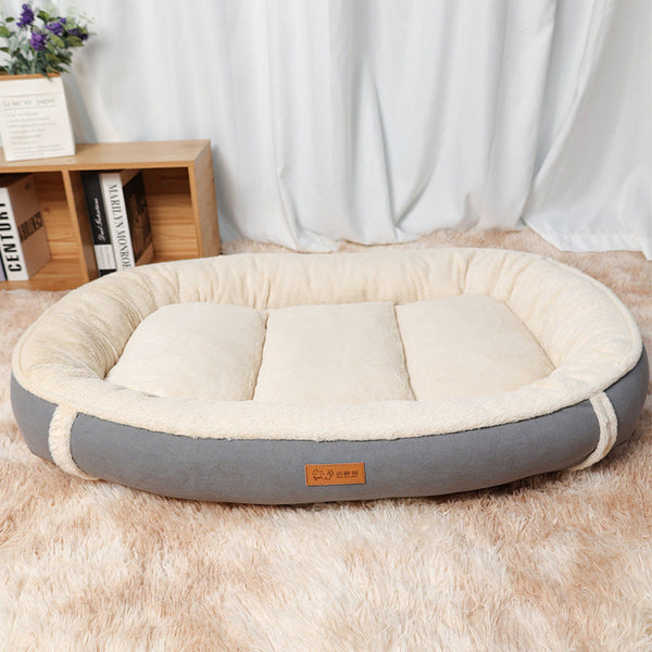 HKM-8677053 Linen Round Dog Mat Pet Bed with Non-Slip Base in Multiple Colors and Sizes