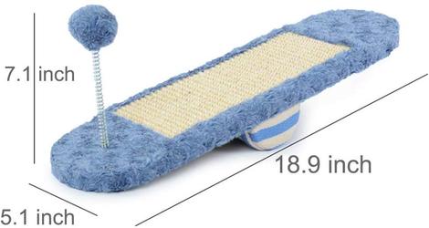 HKM-8678973 Seesaw Cat Scratch Board Toy in Royal Blue and Khaki for Playful Kittens