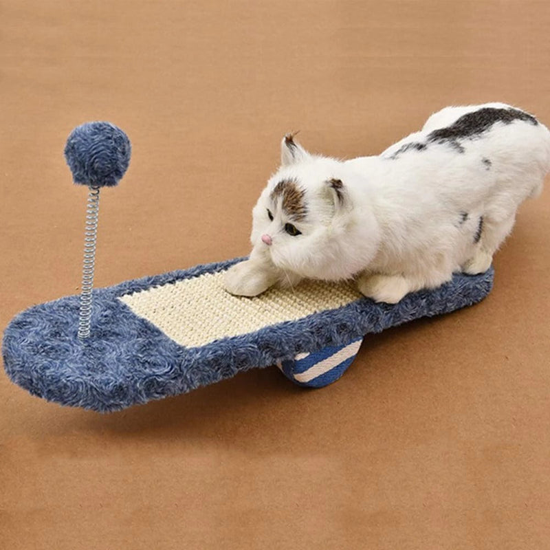 HKM-8678973 Seesaw Cat Scratch Board Toy in Royal Blue and Khaki for Playful Kittens
