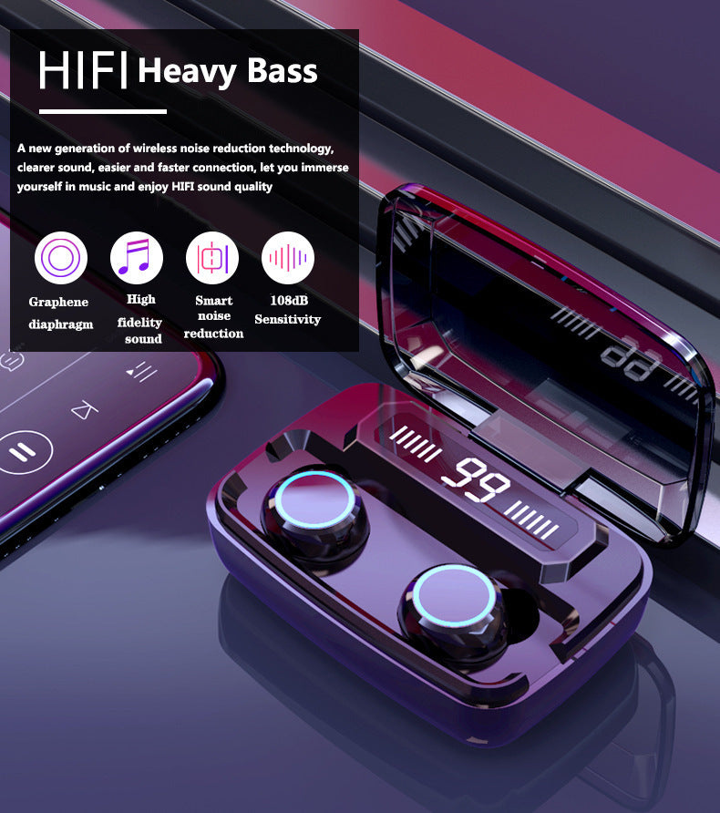 HKM-867923 Wireless Bluetooth Headset with Digital Power Display, Touch Control, Noise Isolation, and Sweatproof Design