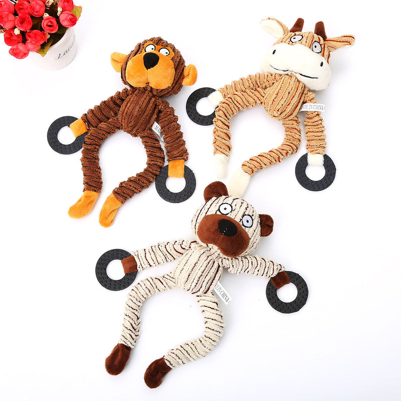 HKM-8679613 Corduroy Dog Molar Toy - Cute Animal Shapes in Monkey, Cub, and Cow Designs