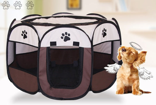 HKM-8680381 Folding Octagonal Pet Fence with Waterproof Oxford Cloth and Anti-Mosquito Mesh for Cats and Dogs
