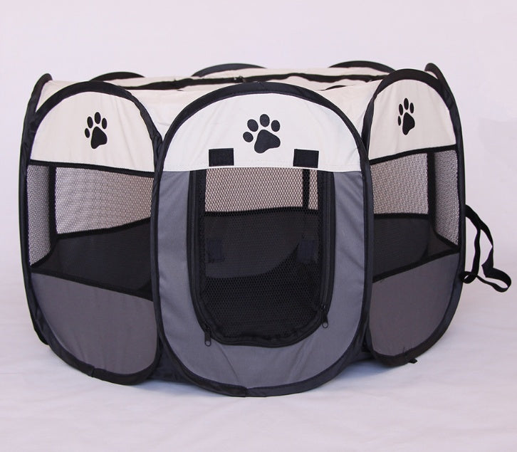 HKM-8680381 Folding Octagonal Pet Fence with Waterproof Oxford Cloth and Anti-Mosquito Mesh for Cats and Dogs