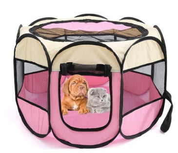 HKM-8680381 Folding Octagonal Pet Fence with Waterproof Oxford Cloth and Anti-Mosquito Mesh for Cats and Dogs