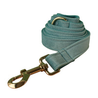 HKM-8680765 Lake Green Velvet Flannel Dog Collar Set with Gold Buckles, Bow and Flower Accessories - Available in Sizes S to XL