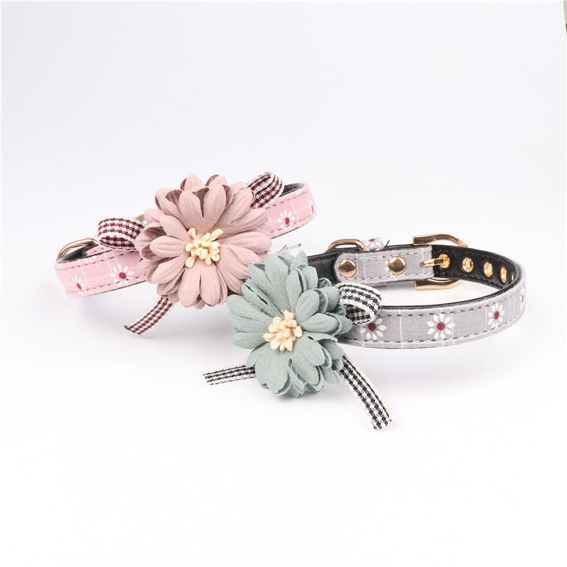 HKM-8681021 Flower Pattern Adjustable Pet Collar - PU Material for Small to Large Dogs