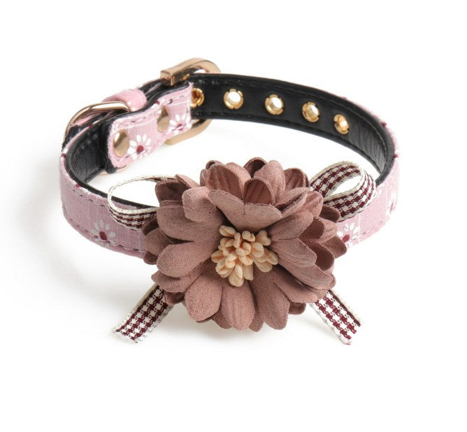 HKM-8681021 Flower Pattern Adjustable Pet Collar - PU Material for Small to Large Dogs