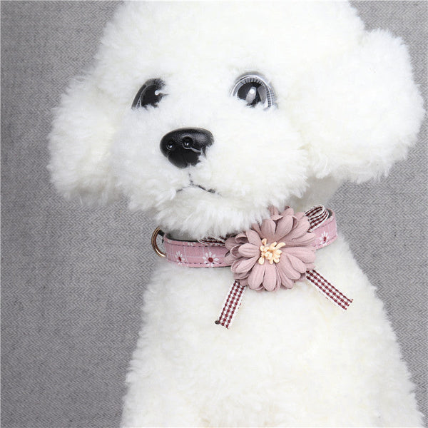 HKM-8681021 Flower Pattern Adjustable Pet Collar - PU Material for Small to Large Dogs