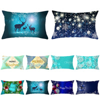 HKM-868115 Blue Series Christmas Peach Skin Waist Pillowcase - Landscape Design, 30x50cm