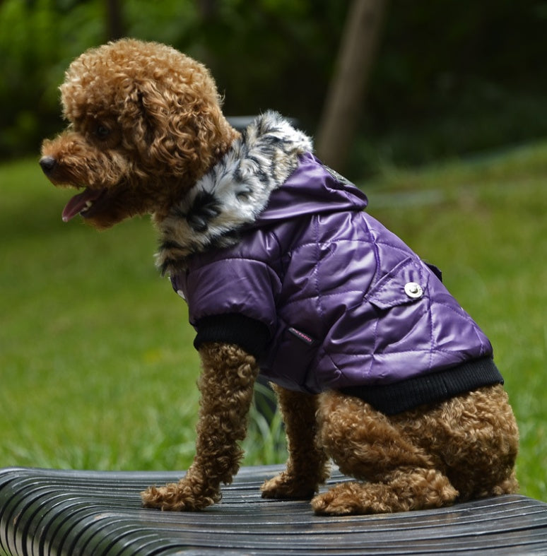 HKM-8682941 Medium Autumn & Winter Dog Coat with Fur Collar - Breathable, Comfortable Pet Clothing