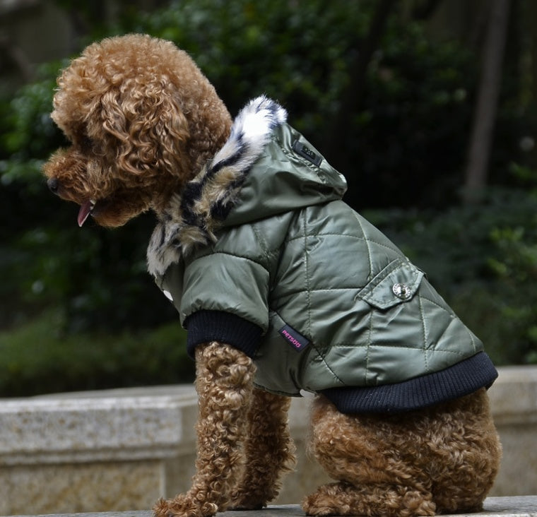 HKM-8682941 Medium Autumn & Winter Dog Coat with Fur Collar - Breathable, Comfortable Pet Clothing