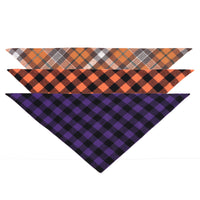 HKM-868435 Double Cotton Check Triangle Scarf for Pets in Purple/Black, Orange/Black, and Orange/White