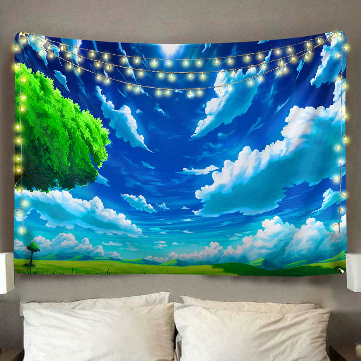 HKM-868563 Nordic Sky Tapestry in Blue - Plush European Classical Design, Various Sizes Available