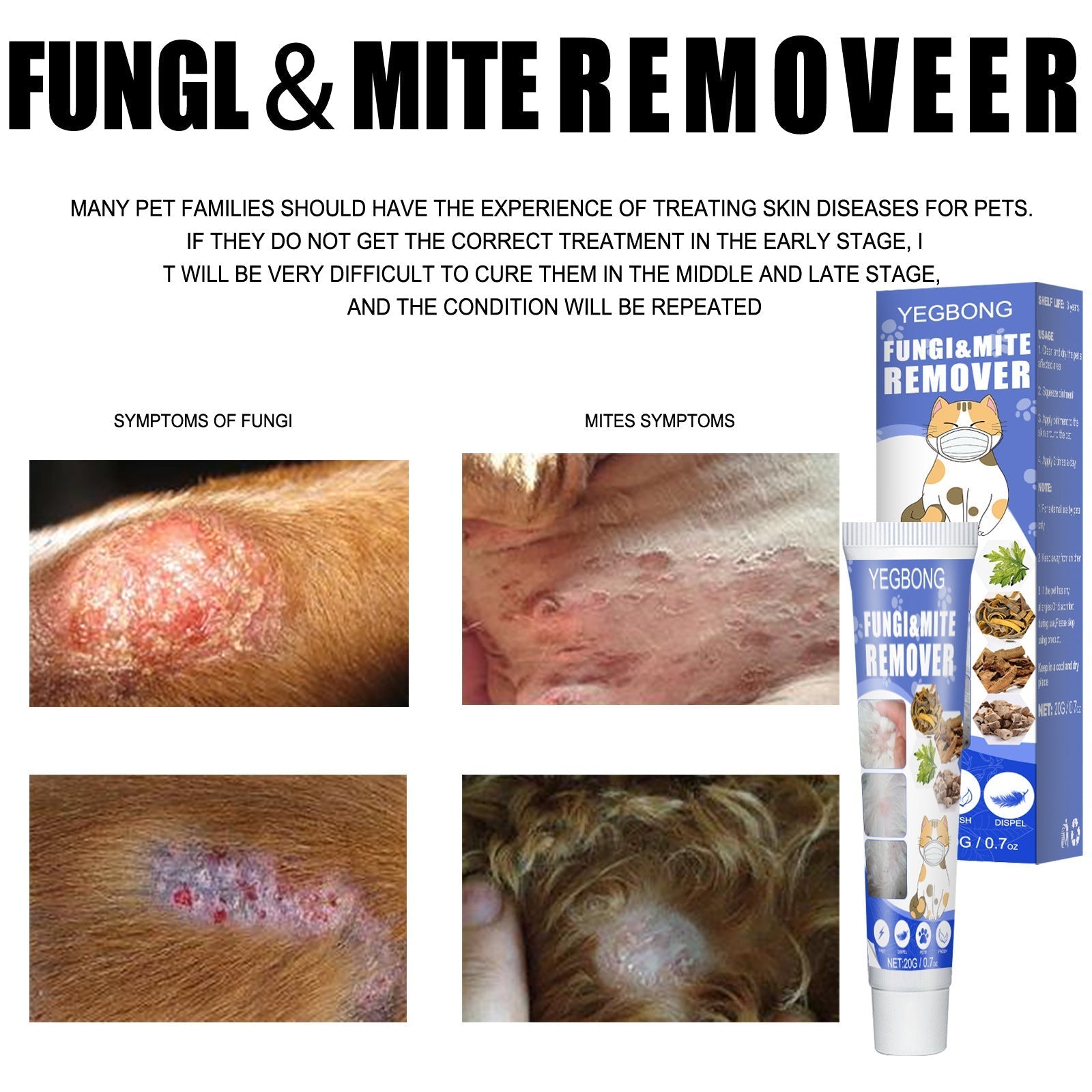 HKM-8686397 Pet Anti-Mite Cream for Dogs - Relieves Itching and Dry Skin with Chamomile and Sophora Flavescens, 20g