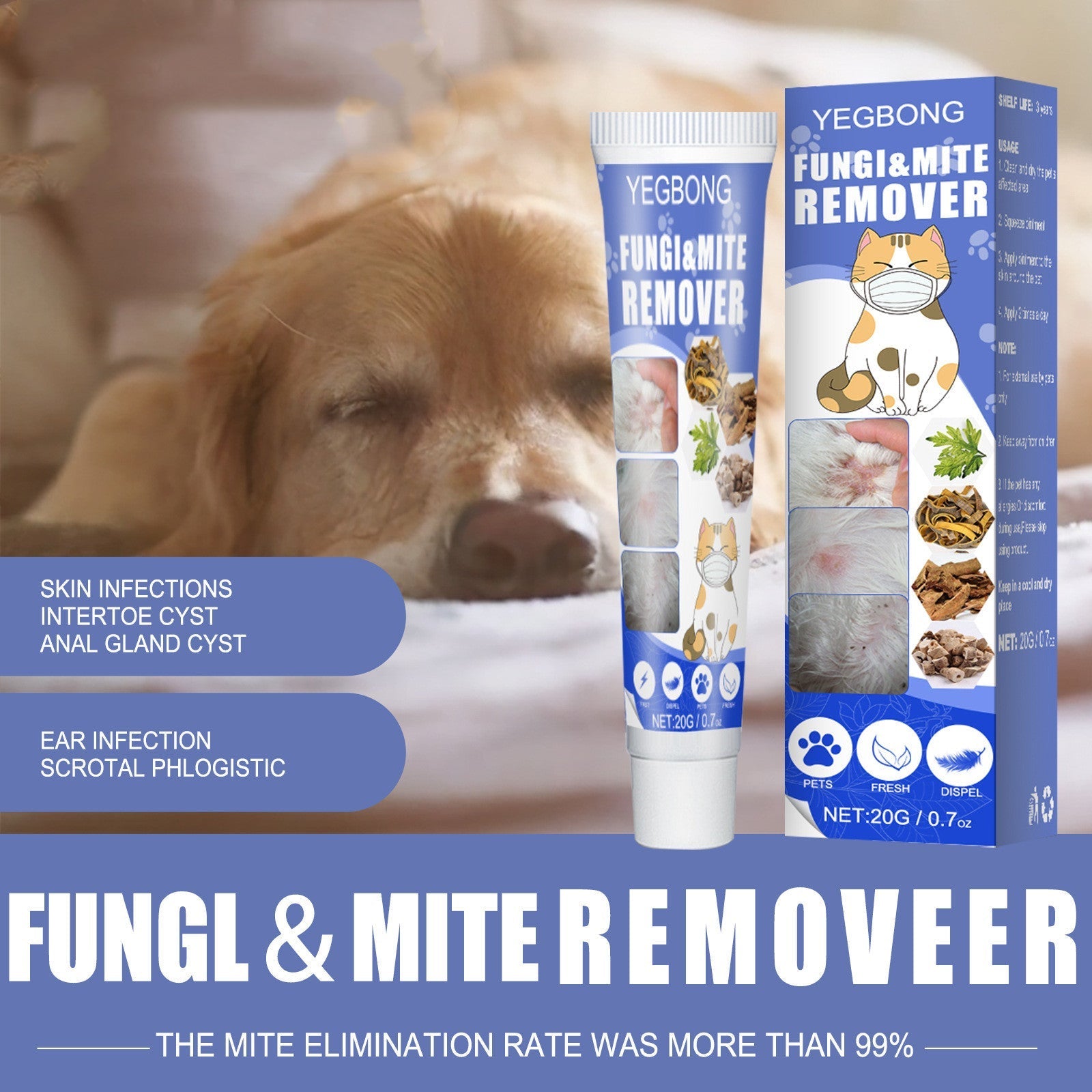 HKM-8686397 Pet Anti-Mite Cream for Dogs - Relieves Itching and Dry Skin with Chamomile and Sophora Flavescens, 20g