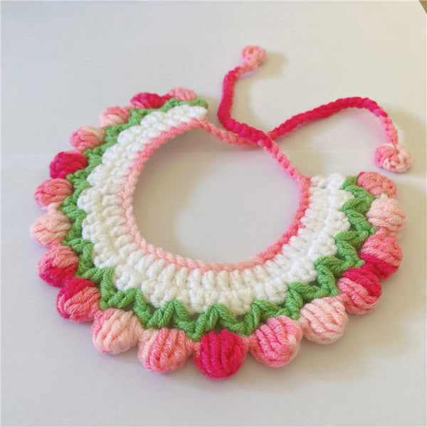 HKM-8686525 Gradient Color Wool Woven Pet Collar - Stylish and Simple Design, Available in Pink and Yellow, Multiple Sizes